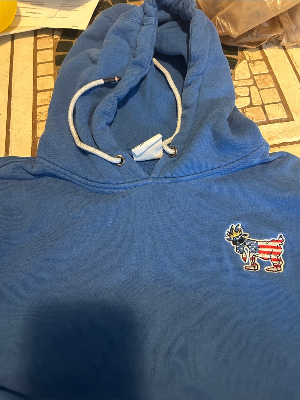 Kids Blue Hoodie with American Flag Moose Patch
